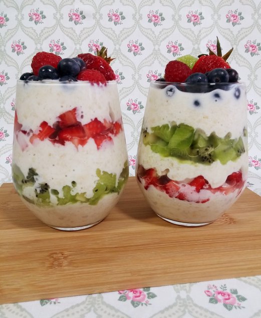 A Healthy Breakfast of Overnight Oats with Assorted Fruits Spring