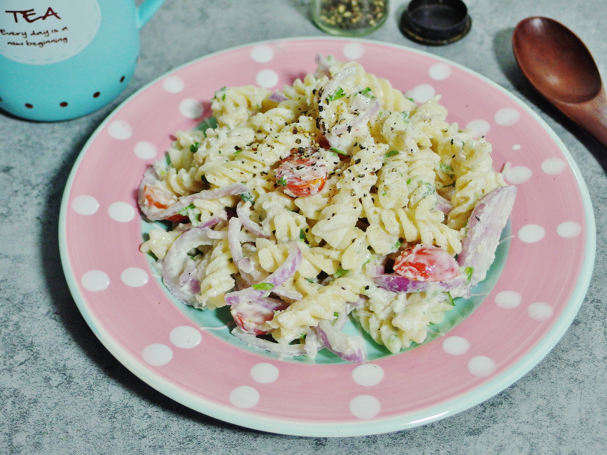 Cold Crab Pasta Salad Recipe Using onion raita as salad dressing